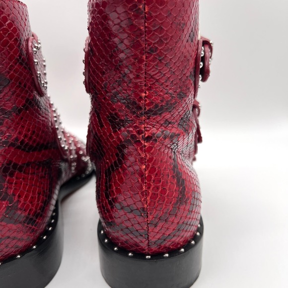 GIVENCHY Prue Ankle Boots Womens 35.5 Red Black Python Studded Buckle Bootie - Picture 4 of 12